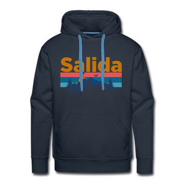 Premium Salida, Colorado Hoodie - Retro Mountain & Birds Premium Men's Salida Sweatshirt / Hoodie - navy
