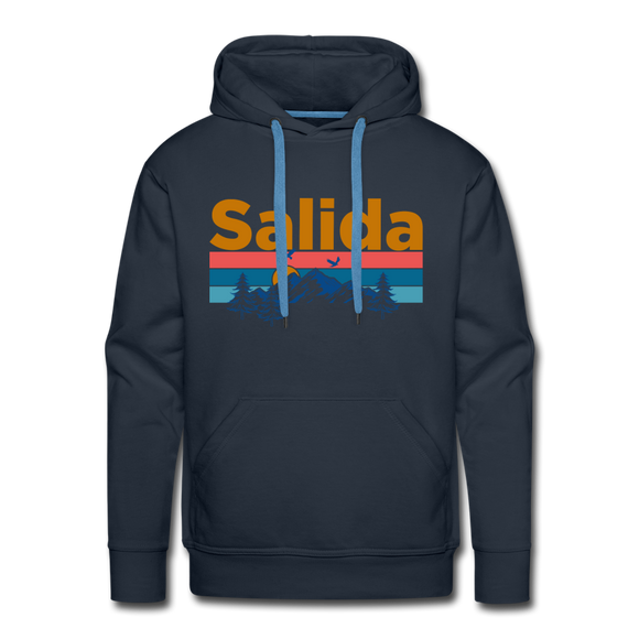 Premium Salida, Colorado Hoodie - Retro Mountain & Birds Premium Men's Salida Sweatshirt / Hoodie - navy