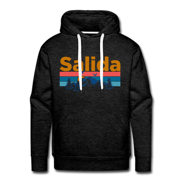 Premium Salida, Colorado Hoodie - Retro Mountain & Birds Premium Men's Salida Sweatshirt / Hoodie - charcoal grey