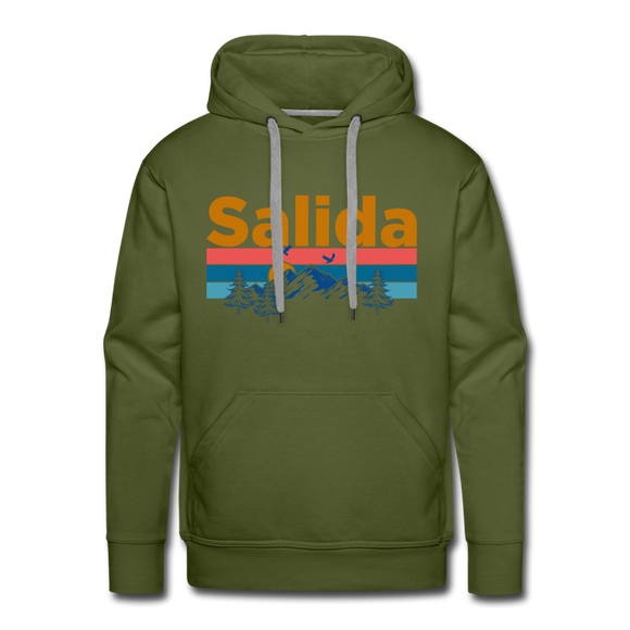 Premium Salida, Colorado Hoodie - Retro Mountain & Birds Premium Men's Salida Sweatshirt / Hoodie - olive green