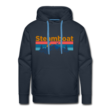 Premium Steamboat, Colorado Hoodie - Retro Mountain & Birds Premium Men's Steamboat Sweatshirt / Hoodie - navy