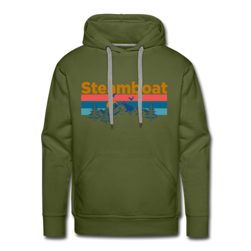 Premium Steamboat, Colorado Hoodie - Retro Mountain & Birds Premium Men's Steamboat Sweatshirt / Hoodie - olive green