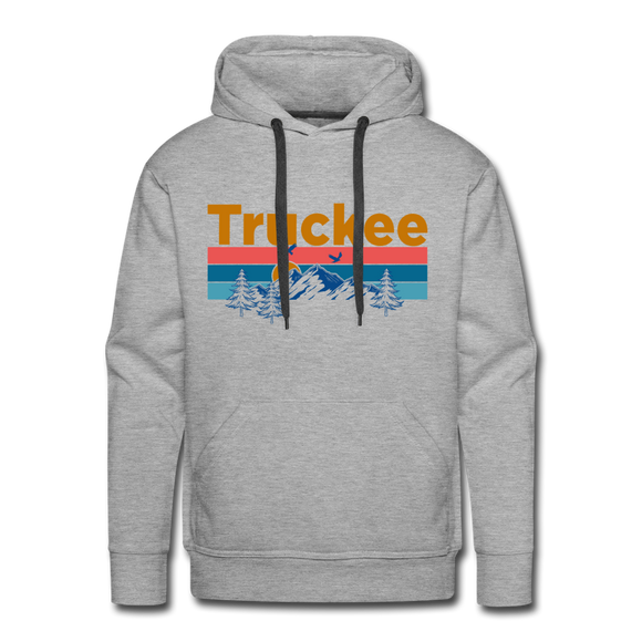 Premium Truckee, California Hoodie - Retro Mountain & Birds Premium Men's Truckee Sweatshirt / Hoodie - heather grey