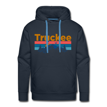 Premium Truckee, California Hoodie - Retro Mountain & Birds Premium Men's Truckee Sweatshirt / Hoodie - navy