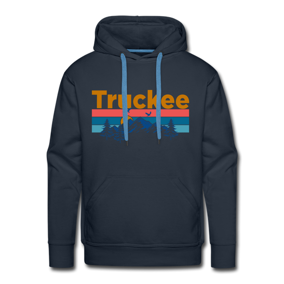 Premium Truckee, California Hoodie - Retro Mountain & Birds Premium Men's Truckee Sweatshirt / Hoodie - navy