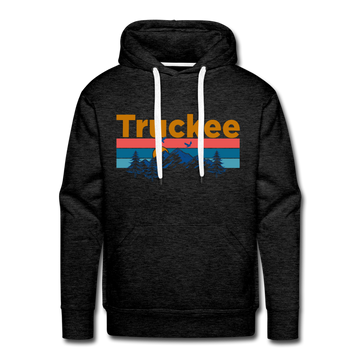 Premium Truckee, California Hoodie - Retro Mountain & Birds Premium Men's Truckee Sweatshirt / Hoodie - charcoal grey