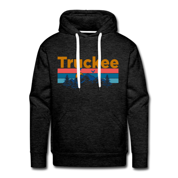 Premium Truckee, California Hoodie - Retro Mountain & Birds Premium Men's Truckee Sweatshirt / Hoodie - charcoal grey