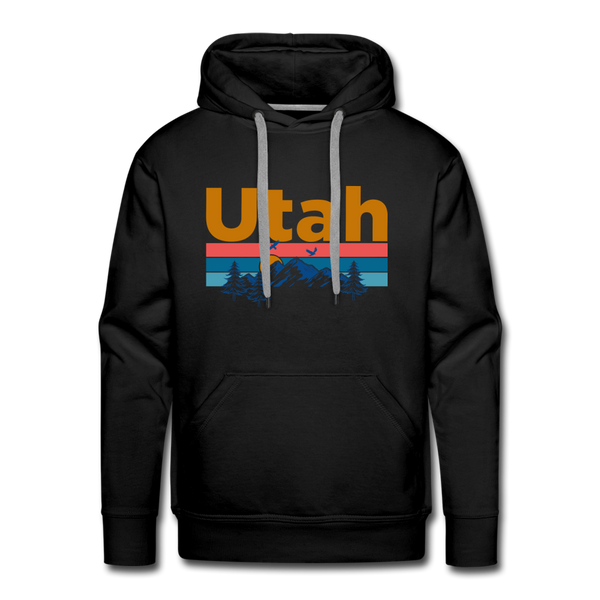 Premium Utah Hoodie - Retro Mountain & Birds Premium Men's Utah Sweatshirt / Hoodie - black