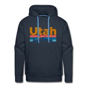 Premium Utah Hoodie - Retro Mountain & Birds Premium Men's Utah Sweatshirt / Hoodie - navy