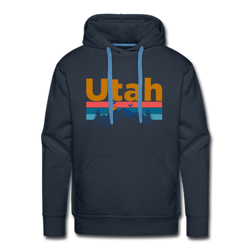 Premium Utah Hoodie - Retro Mountain & Birds Premium Men's Utah Sweatshirt / Hoodie - navy