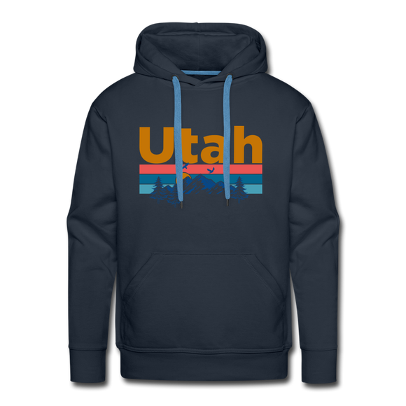 Premium Utah Hoodie - Retro Mountain & Birds Premium Men's Utah Sweatshirt / Hoodie - navy