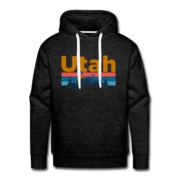 Premium Utah Hoodie - Retro Mountain & Birds Premium Men's Utah Sweatshirt / Hoodie - charcoal grey