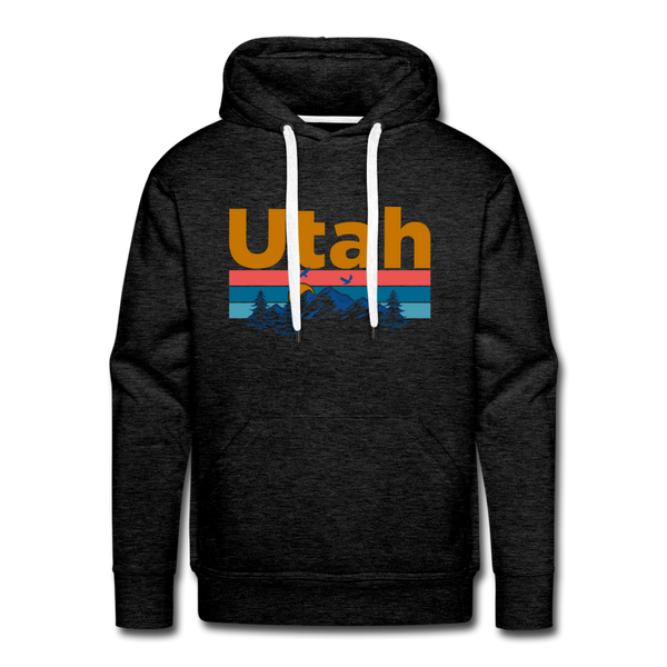 Premium Utah Hoodie - Retro Mountain & Birds Premium Men's Utah Sweatshirt / Hoodie - charcoal grey