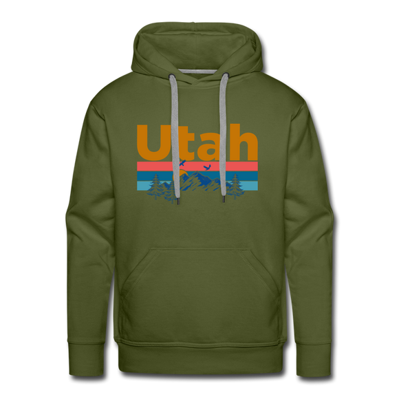 Premium Utah Hoodie - Retro Mountain & Birds Premium Men's Utah Sweatshirt / Hoodie - olive green
