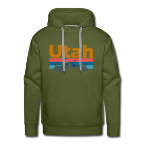 Premium Utah Hoodie - Retro Mountain & Birds Premium Men's Utah Sweatshirt / Hoodie