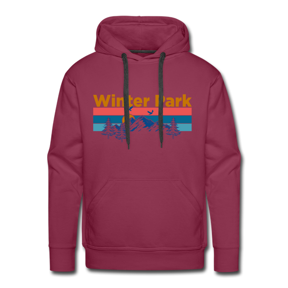 Premium Winter Park, Colorado Hoodie - Retro Mountain & Birds Premium Men's Winter Park Sweatshirt / Hoodie - burgundy