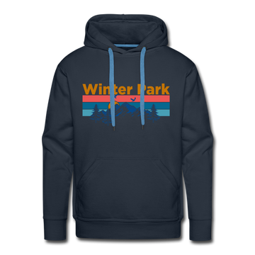 Premium Winter Park, Colorado Hoodie - Retro Mountain & Birds Premium Men's Winter Park Sweatshirt / Hoodie - navy