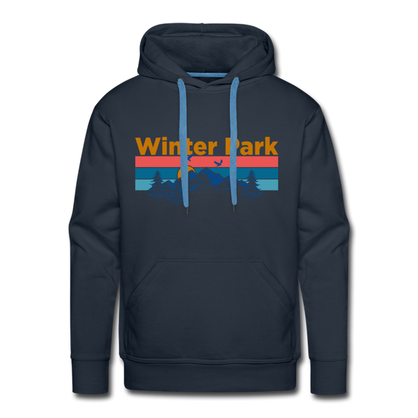 Premium Winter Park, Colorado Hoodie - Retro Mountain & Birds Premium Men's Winter Park Sweatshirt / Hoodie - navy