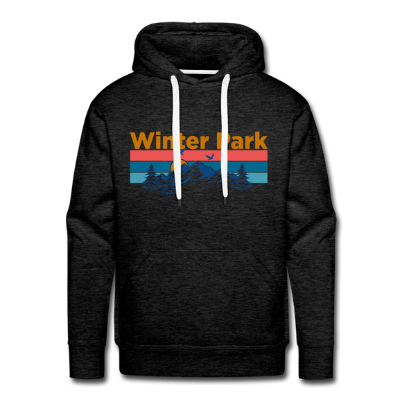 Premium Winter Park, Colorado Hoodie - Retro Mountain & Birds Premium Men's Winter Park Sweatshirt / Hoodie - charcoal grey