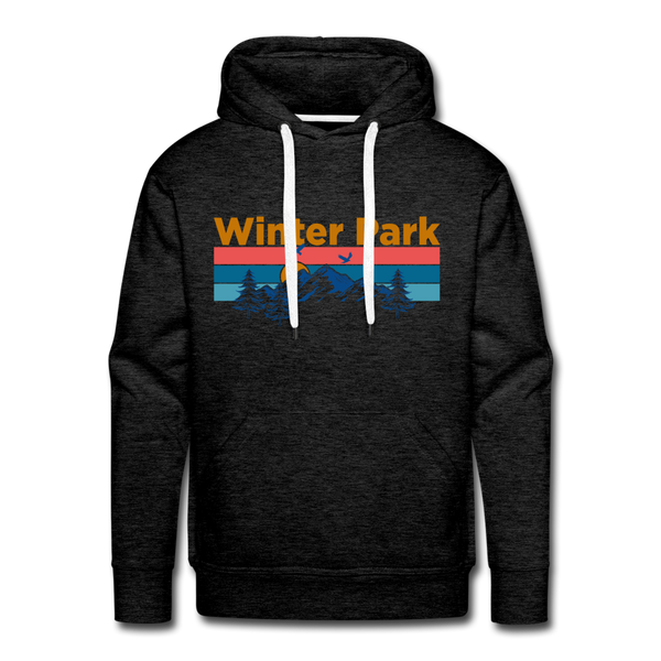 Premium Winter Park, Colorado Hoodie - Retro Mountain & Birds Premium Men's Winter Park Sweatshirt / Hoodie - charcoal grey