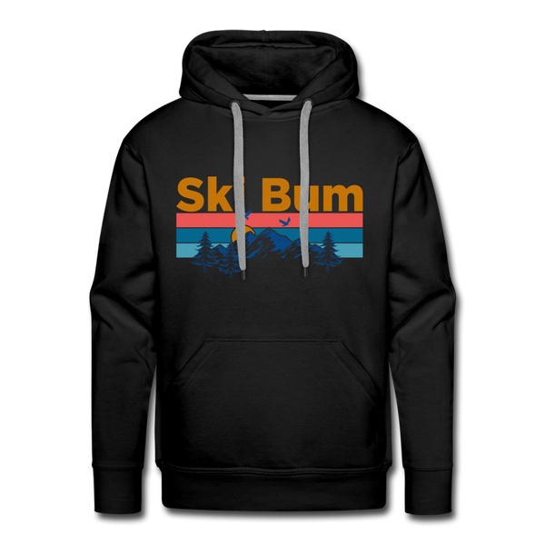 Premium Ski Bum Hoodie - Retro Mountain & Birds Premium Men's Ski Bum Sweatshirt / Hoodie - black