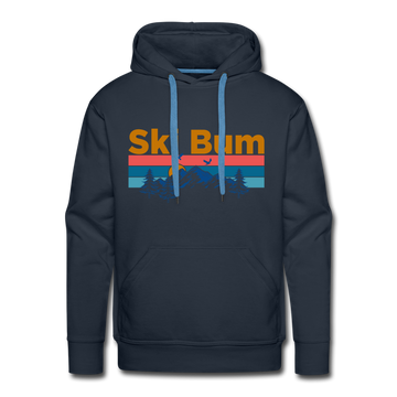 Premium Ski Bum Hoodie - Retro Mountain & Birds Premium Men's Ski Bum Sweatshirt / Hoodie - navy