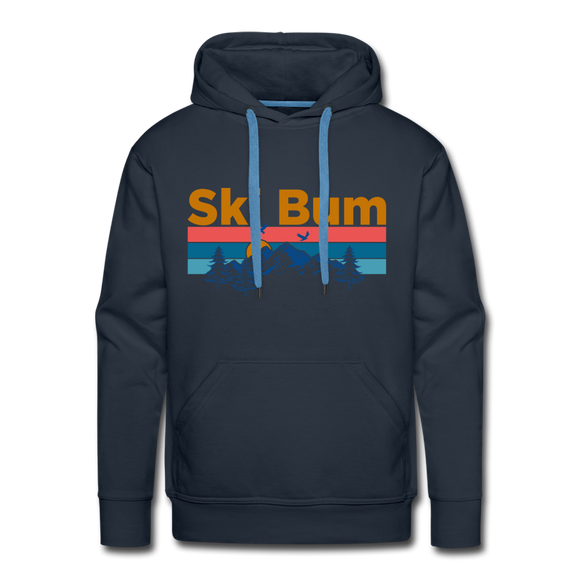 Premium Ski Bum Hoodie - Retro Mountain & Birds Premium Men's Ski Bum Sweatshirt / Hoodie - navy