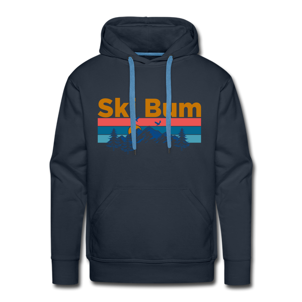 Premium Ski Bum Hoodie - Retro Mountain & Birds Premium Men's Ski Bum Sweatshirt / Hoodie - navy