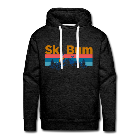 Premium Ski Bum Hoodie - Retro Mountain & Birds Premium Men's Ski Bum Sweatshirt / Hoodie - charcoal grey