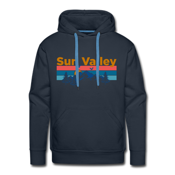 Premium Sun Valley, Idaho Hoodie - Retro Mountain & Birds Premium Men's Sun Valley Sweatshirt / Hoodie - navy