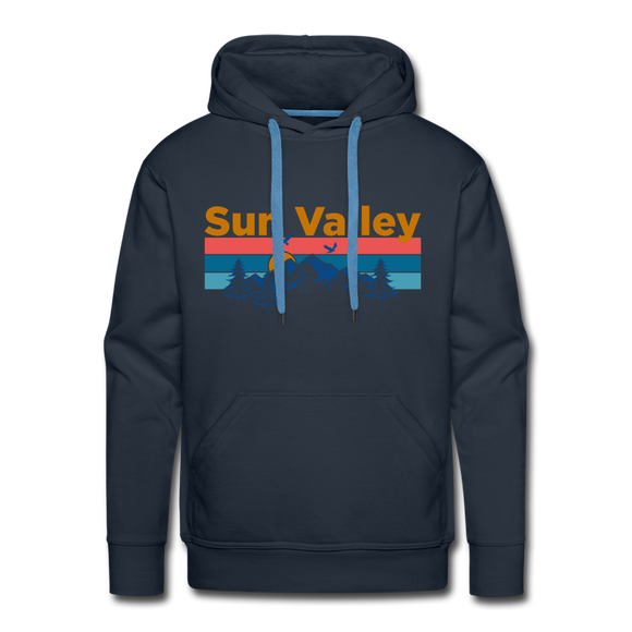 Premium Sun Valley, Idaho Hoodie - Retro Mountain & Birds Premium Men's Sun Valley Sweatshirt / Hoodie - navy