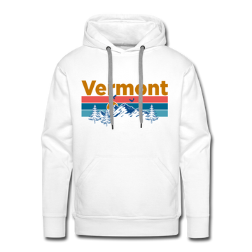 Premium Vermont Hoodie - Retro Mountain & Birds Premium Men's Vermont Sweatshirt / Hoodie - white