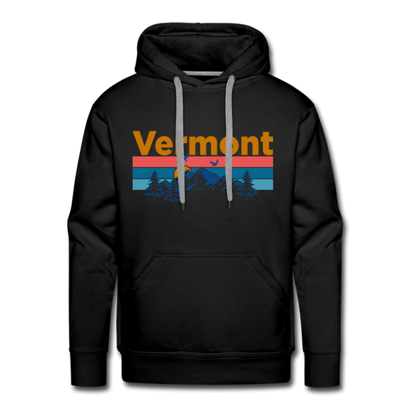 Premium Vermont Hoodie - Retro Mountain & Birds Premium Men's Vermont Sweatshirt / Hoodie - black