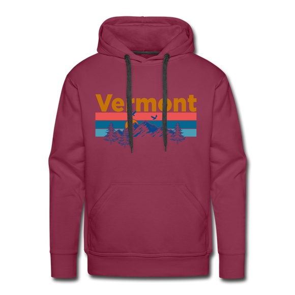 Premium Vermont Hoodie - Retro Mountain & Birds Premium Men's Vermont Sweatshirt / Hoodie - burgundy