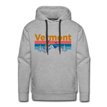 Premium Vermont Hoodie - Retro Mountain & Birds Premium Men's Vermont Sweatshirt / Hoodie - heather grey