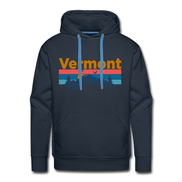 Premium Vermont Hoodie - Retro Mountain & Birds Premium Men's Vermont Sweatshirt / Hoodie - navy