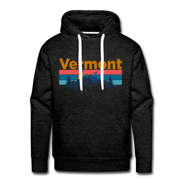 Premium Vermont Hoodie - Retro Mountain & Birds Premium Men's Vermont Sweatshirt / Hoodie - charcoal grey