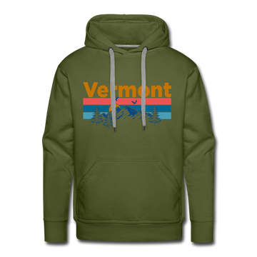 Premium Vermont Hoodie - Retro Mountain & Birds Premium Men's Vermont Sweatshirt / Hoodie - olive green