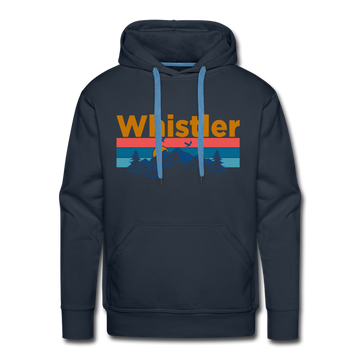 Premium Whistler, Canada Hoodie - Retro Mountain & Birds Premium Men's Whistler Sweatshirt / Hoodie - navy