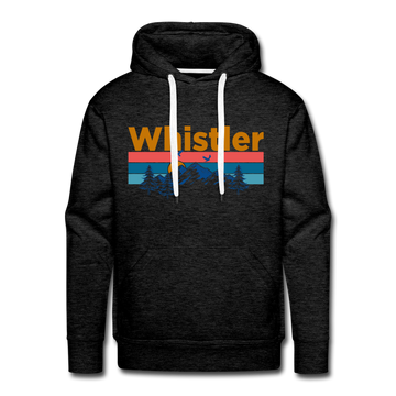 Premium Whistler, Canada Hoodie - Retro Mountain & Birds Premium Men's Whistler Sweatshirt / Hoodie - charcoal grey