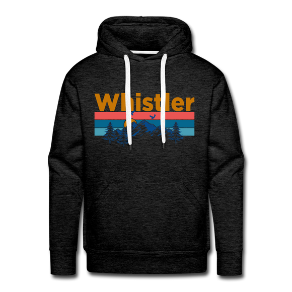 Premium Whistler, Canada Hoodie - Retro Mountain & Birds Premium Men's Whistler Sweatshirt / Hoodie - charcoal grey