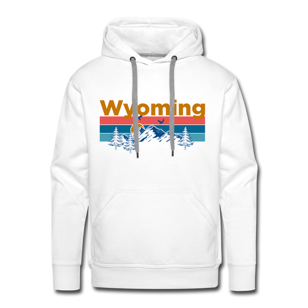 Premium Wyoming Hoodie - Retro Mountain & Birds Premium Men's Wyoming Sweatshirt / Hoodie - white