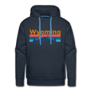 Premium Wyoming Hoodie - Retro Mountain & Birds Premium Men's Wyoming Sweatshirt / Hoodie - navy
