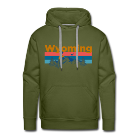 Premium Wyoming Hoodie - Retro Mountain & Birds Premium Men's Wyoming Sweatshirt / Hoodie