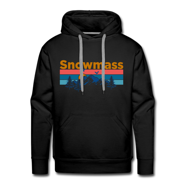Premium Snowmass, Colorado Hoodie - Retro Mountain & Birds Premium Men's Snowmass Sweatshirt / Hoodie - black