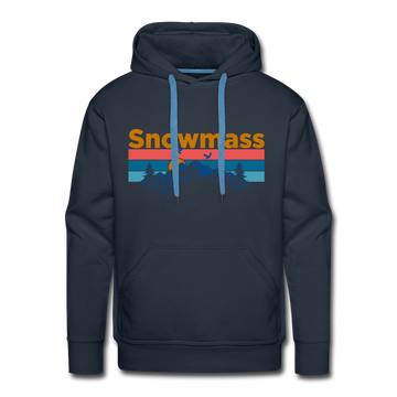 Premium Snowmass, Colorado Hoodie - Retro Mountain & Birds Premium Men's Snowmass Sweatshirt / Hoodie - navy