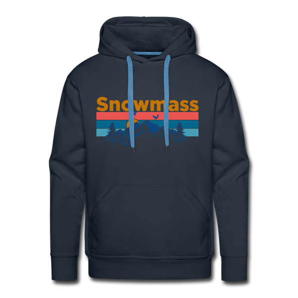 Premium Snowmass, Colorado Hoodie - Retro Mountain & Birds Premium Men's Snowmass Sweatshirt / Hoodie - navy