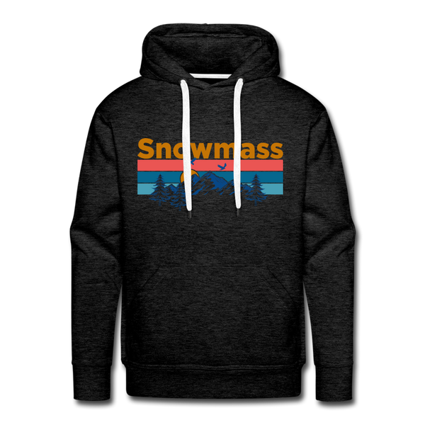 Premium Snowmass, Colorado Hoodie - Retro Mountain & Birds Premium Men's Snowmass Sweatshirt / Hoodie - charcoal grey