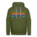 Premium Snowmass, Colorado Hoodie - Retro Mountain & Birds Premium Men's Snowmass Sweatshirt / Hoodie - olive green