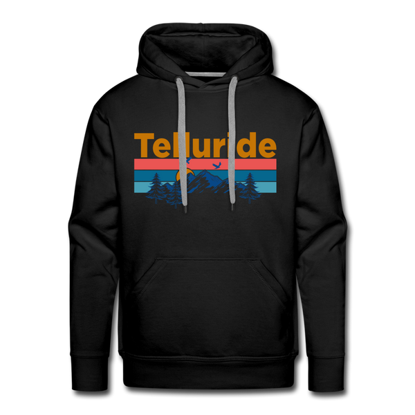 Premium Telluride, Colorado Hoodie - Retro Mountain & Birds Premium Men's Telluride Sweatshirt / Hoodie - black